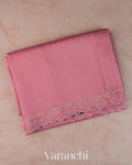 Rose Pink Floral Embroidered Pure Kora Silk Saree