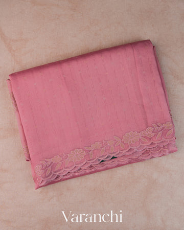 Rose Pink Floral Embroidered Pure Kora Silk Saree
