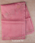 Rose Pink Floral Embroidered Pure Kora Silk Saree