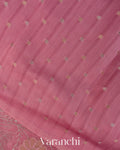 Rose Pink Floral Embroidered Pure Kora Silk Saree