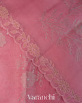 Rose Pink Floral Embroidered Pure Kora Silk Saree