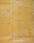 Mustard Yellow Floral Scallop Embroidered Pure Kora Silk Saree