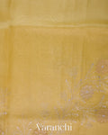 Mustard Yellow Floral Scallop Embroidered Pure Kora Silk Saree