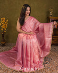 Rose Pink Bead Embroidered Border Pure Tussar Silk Handloom Saree