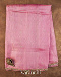 Rose Pink Bead Embroidered Border Pure Tussar Silk Handloom Saree
