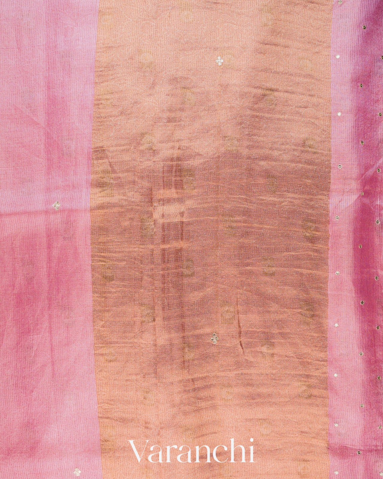 Rose Pink Bead Embroidered Border Pure Tussar Silk Handloom Saree