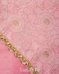 Rose Pink Bead Embroidered Border Pure Tussar Silk Handloom Saree
