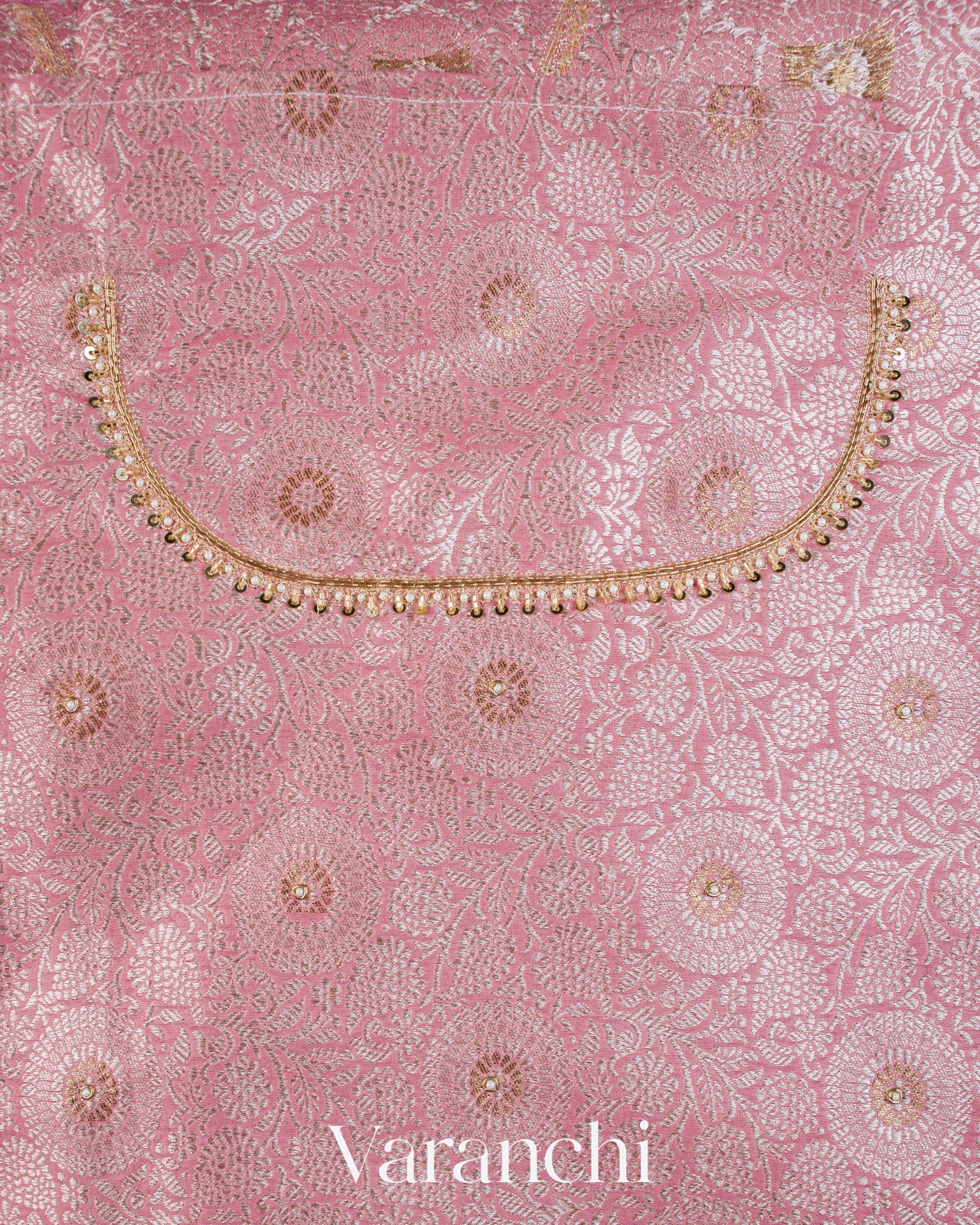 Rose Pink Bead Embroidered Border Pure Tussar Silk Handloom Saree