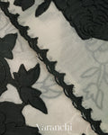Off White Floral Applique Pure Kora Silk Saree
