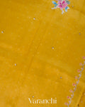 Mustard Yellow Scallop Embroidered Border Pure Kora Silk Saree