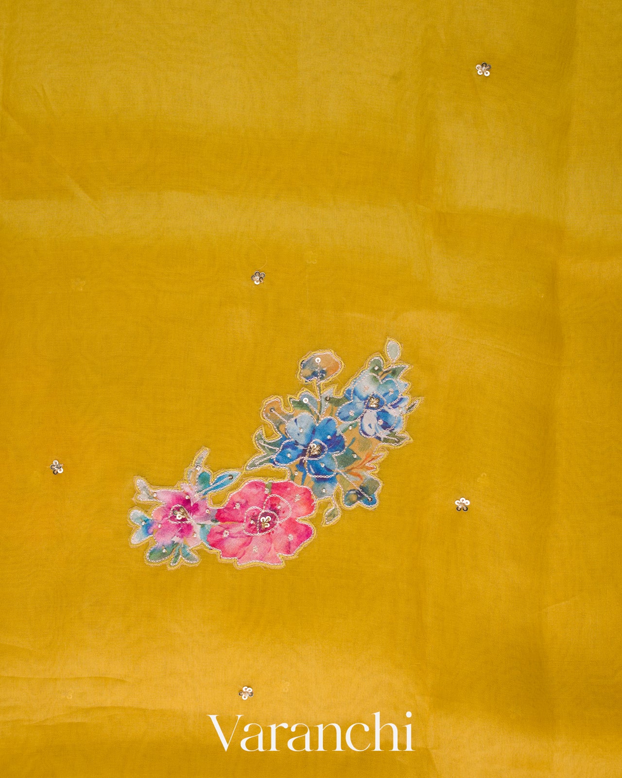 Mustard Yellow Scallop Embroidered Border Pure Kora Silk Saree