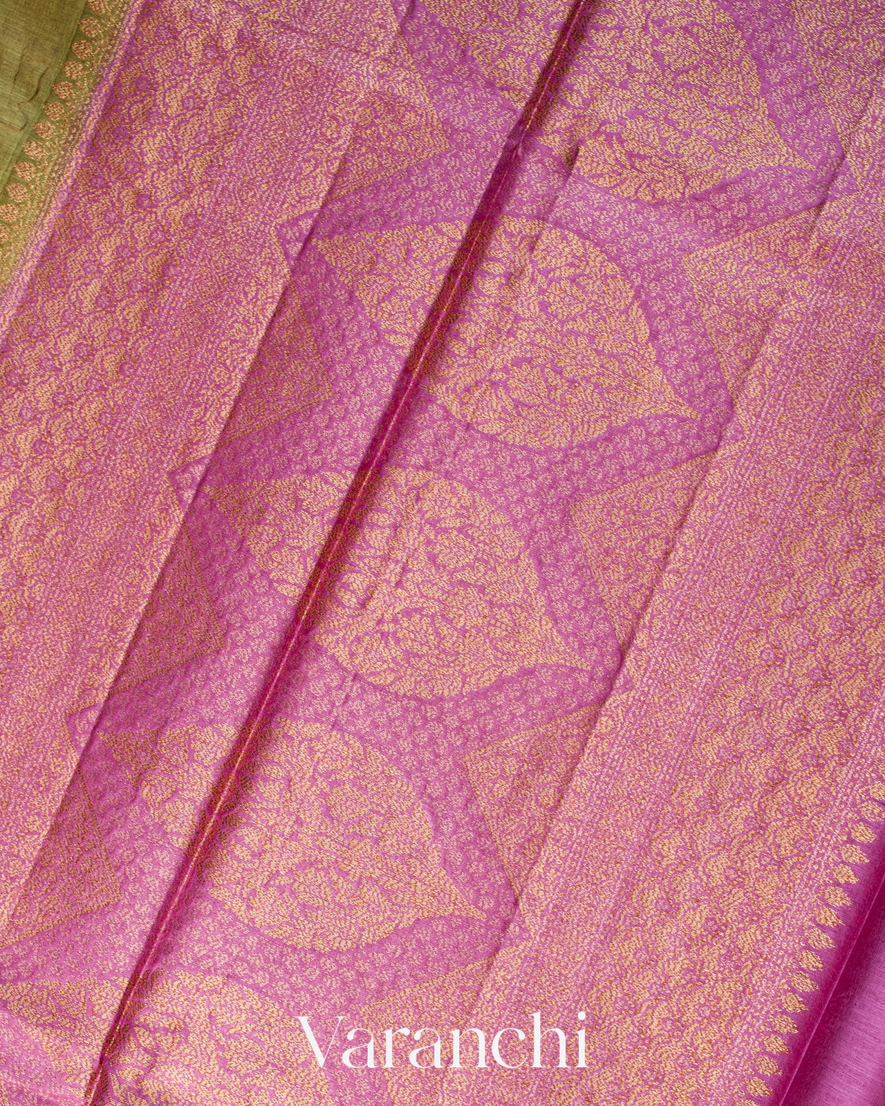 Olive Green Borderless Pure Tussar Silk Saree
