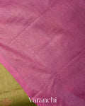 Olive Green Borderless Pure Tussar Silk Saree