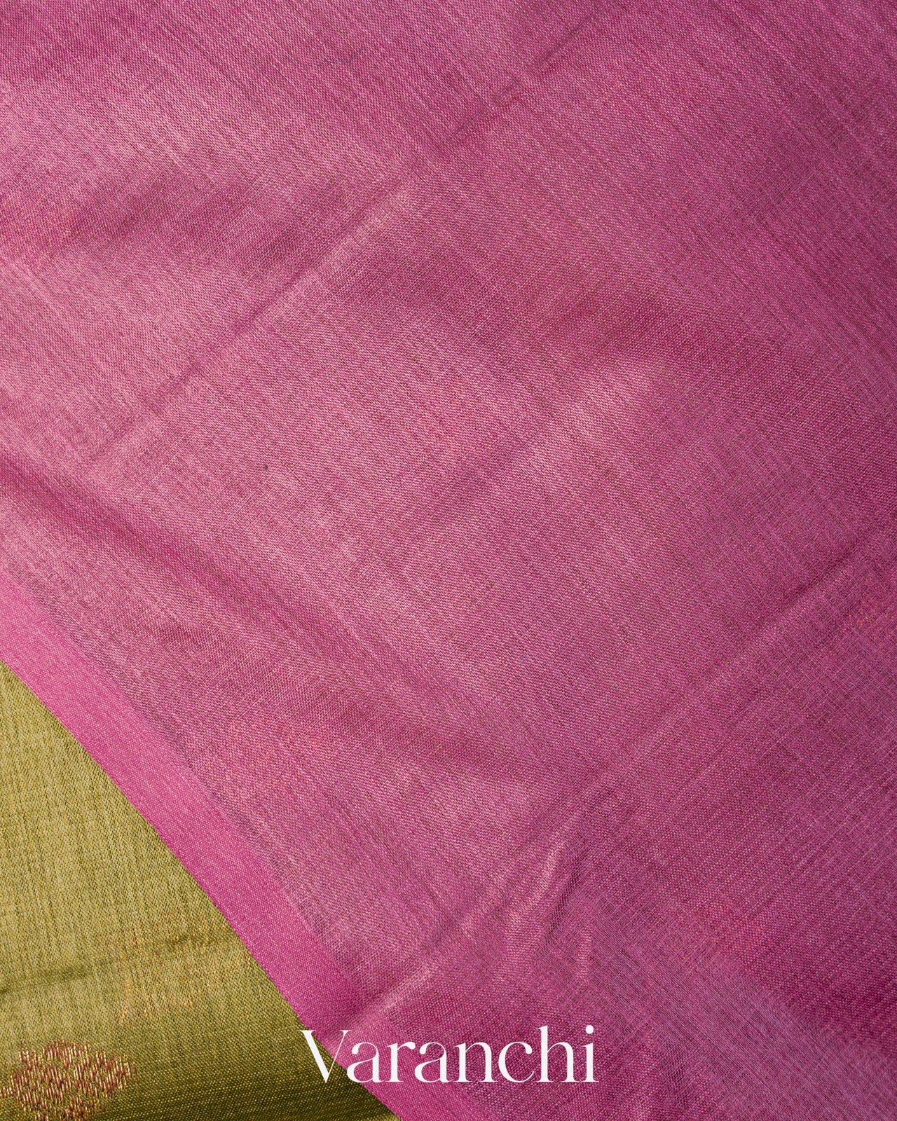 Olive Green Borderless Pure Tussar Silk Saree