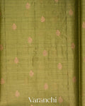Olive Green Borderless Pure Tussar Silk Saree