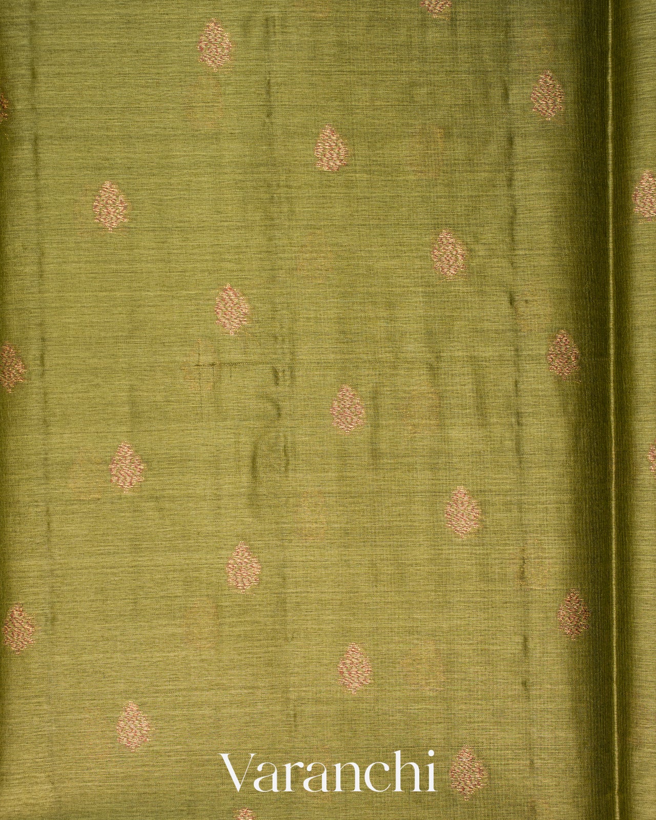 Olive Green Borderless Pure Tussar Silk Saree