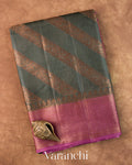 Charcoal Grey Lehariya Pure Tussar Silk Saree