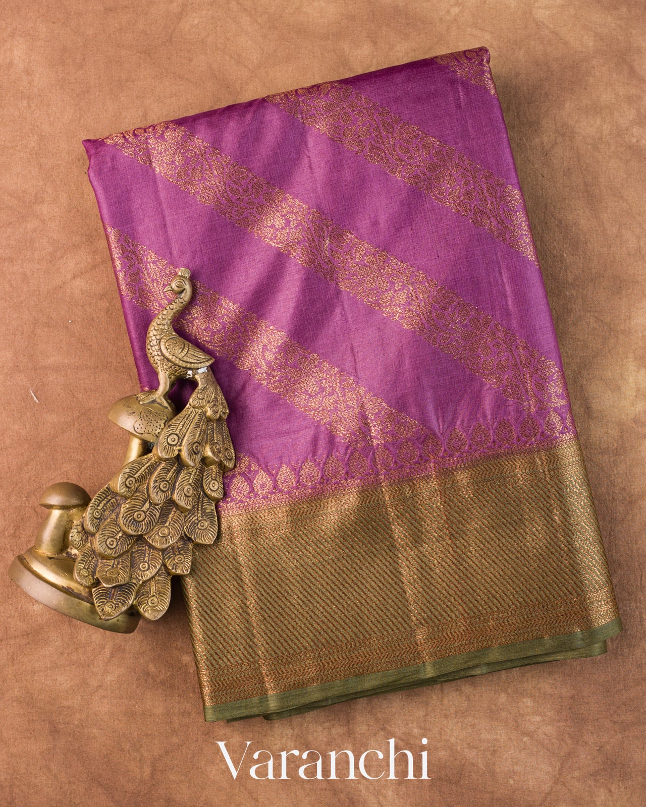 Purple Lehariya Pure Tussar Silk Saree