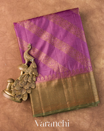 Purple Lehariya Pure Tussar Silk Saree