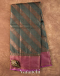 Charcoal Grey Lehariya Pure Tussar Silk Saree