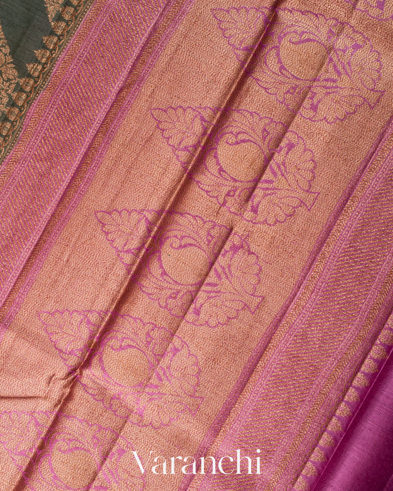 Charcoal Grey Lehariya Pure Tussar Silk Saree
