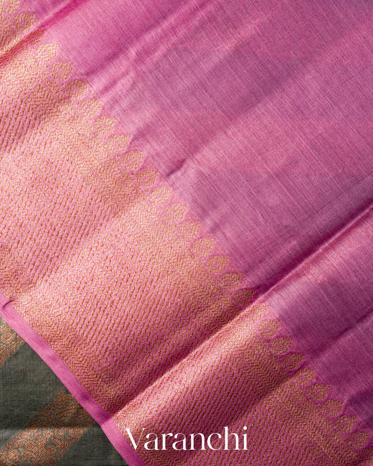 Charcoal Grey Lehariya Pure Tussar Silk Saree
