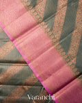 Charcoal Grey Lehariya Pure Tussar Silk Saree