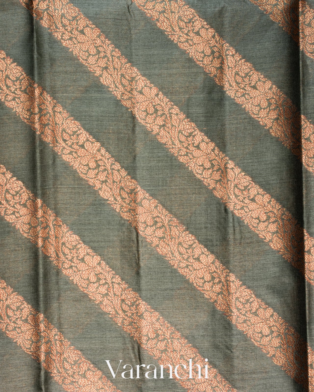 Charcoal Grey Lehariya Pure Tussar Silk Saree