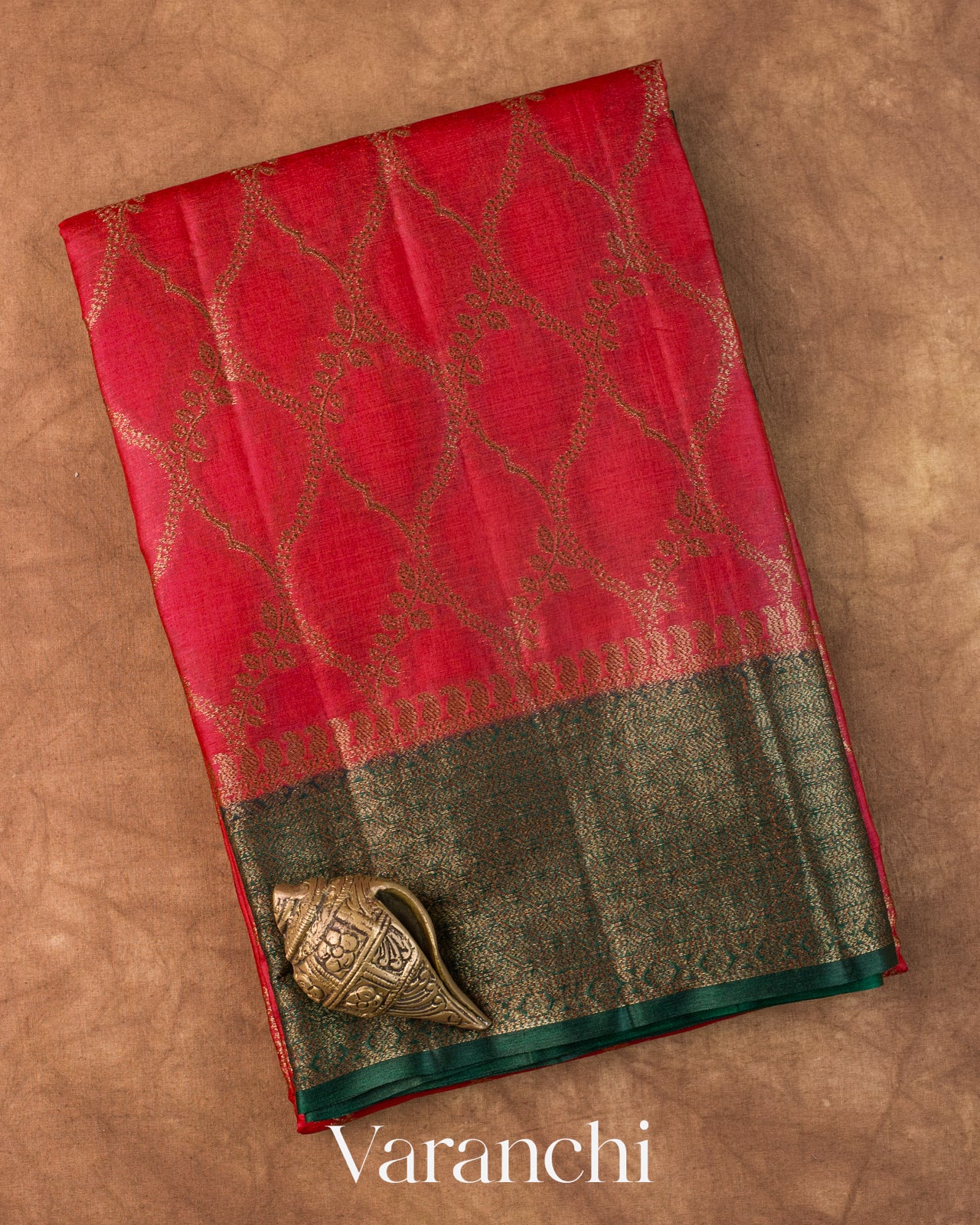 Crimson Red Jaal Pure Tussar Silk Saree