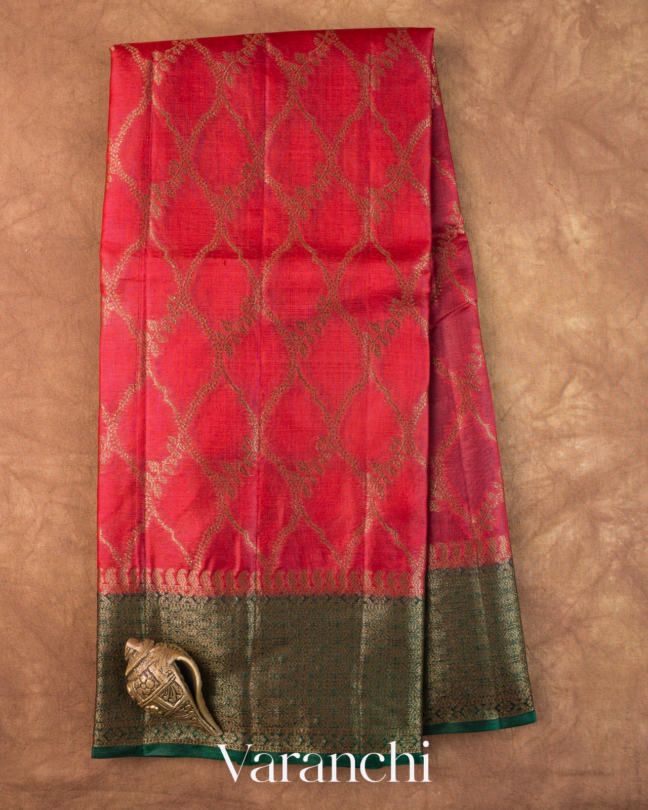 Crimson Red Jaal Pure Tussar Silk Saree