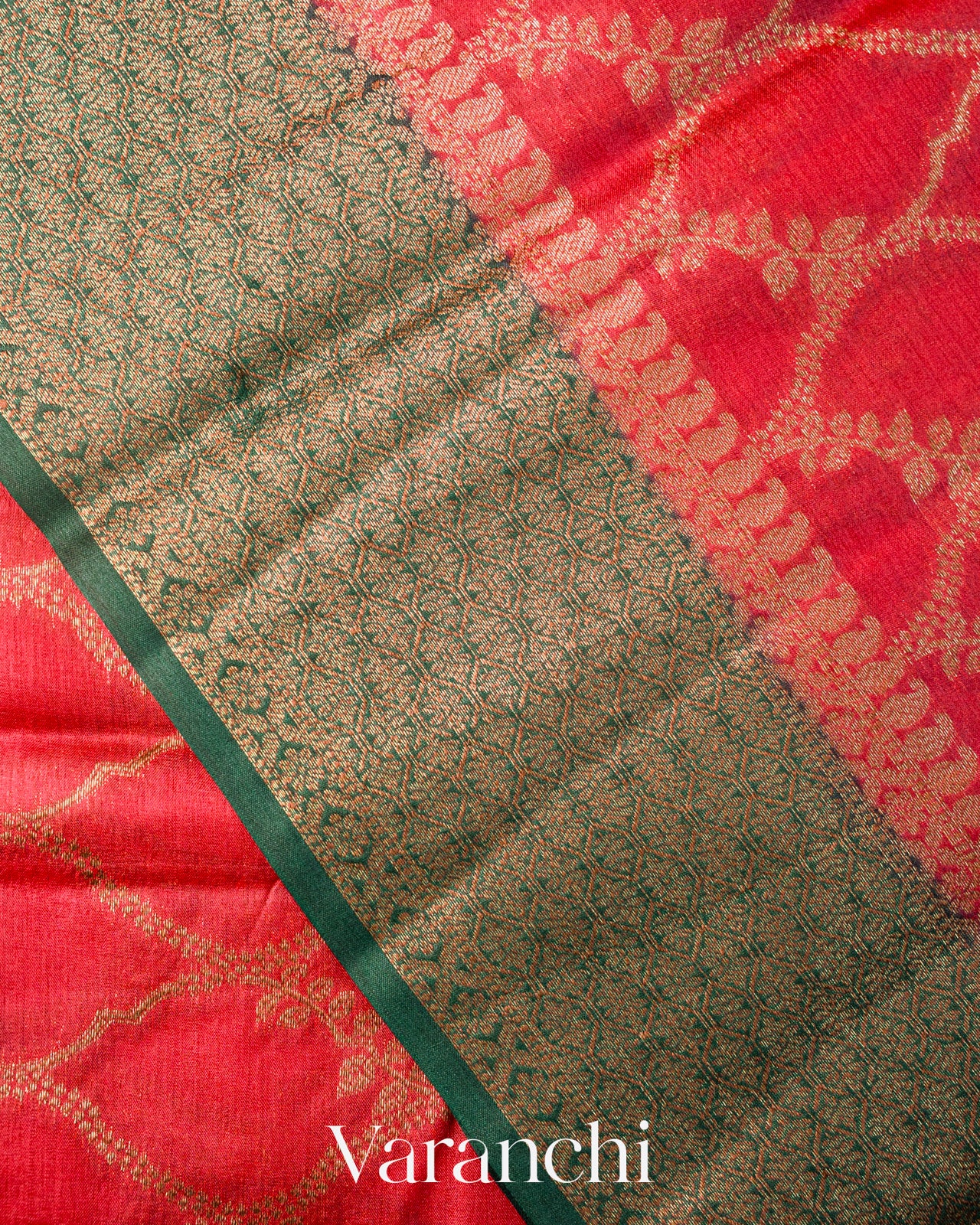 Crimson Red Jaal Pure Tussar Silk Saree