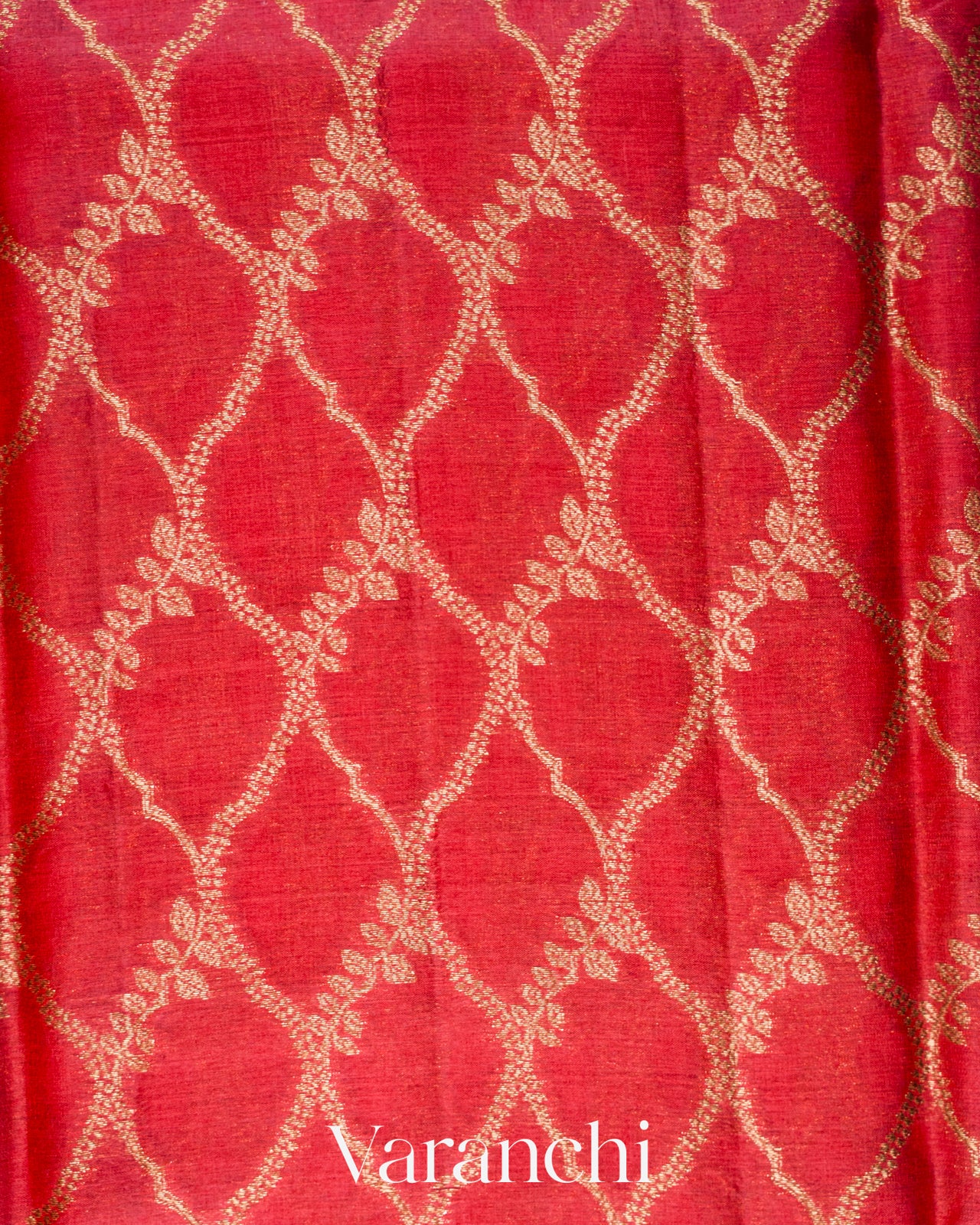 Crimson Red Jaal Pure Tussar Silk Saree