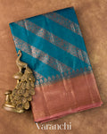 Peacock Teal Lehariya Pure Tussar Silk Saree