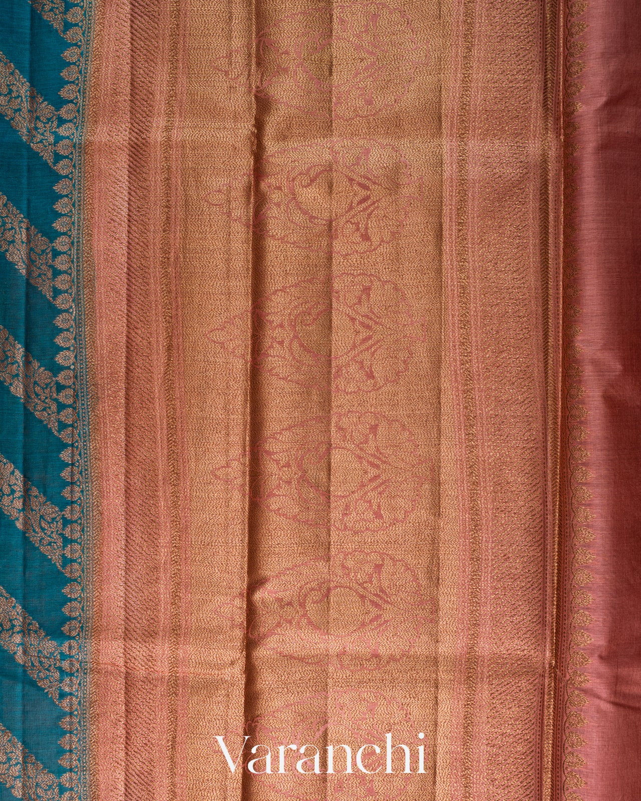 Peacock Teal Lehariya Pure Tussar Silk Saree