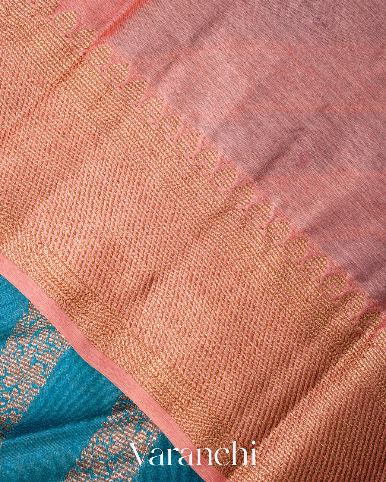 Peacock Teal Lehariya Pure Tussar Silk Saree