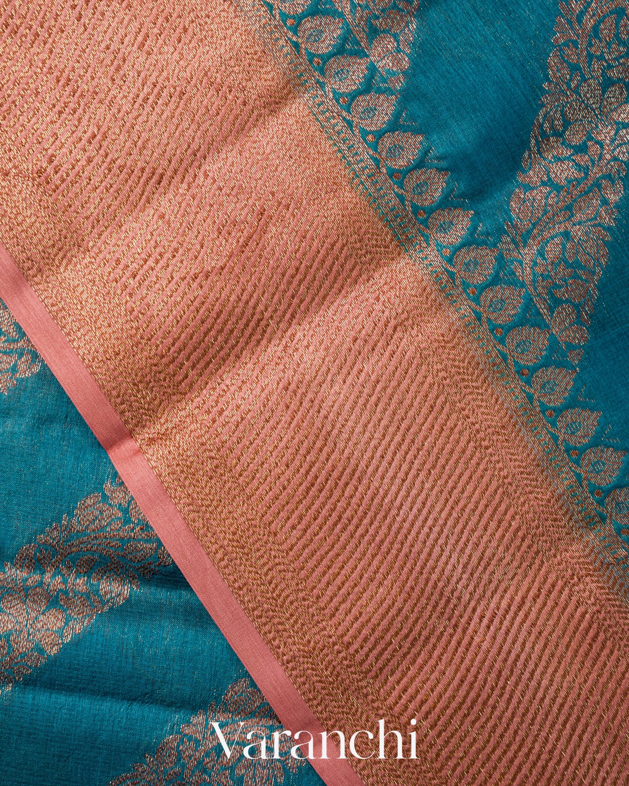 Peacock Teal Lehariya Pure Tussar Silk Saree
