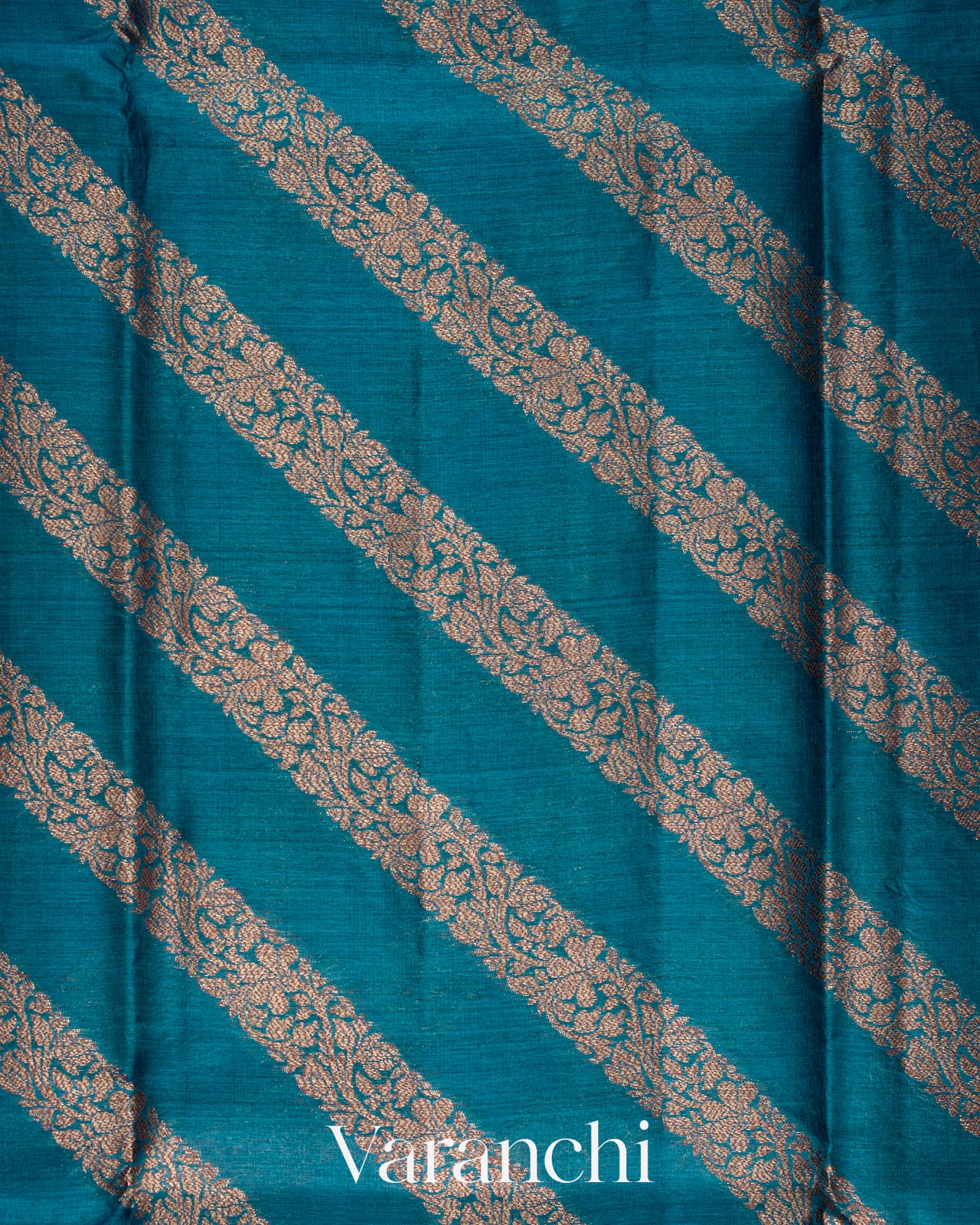 Peacock Teal Lehariya Pure Tussar Silk Saree