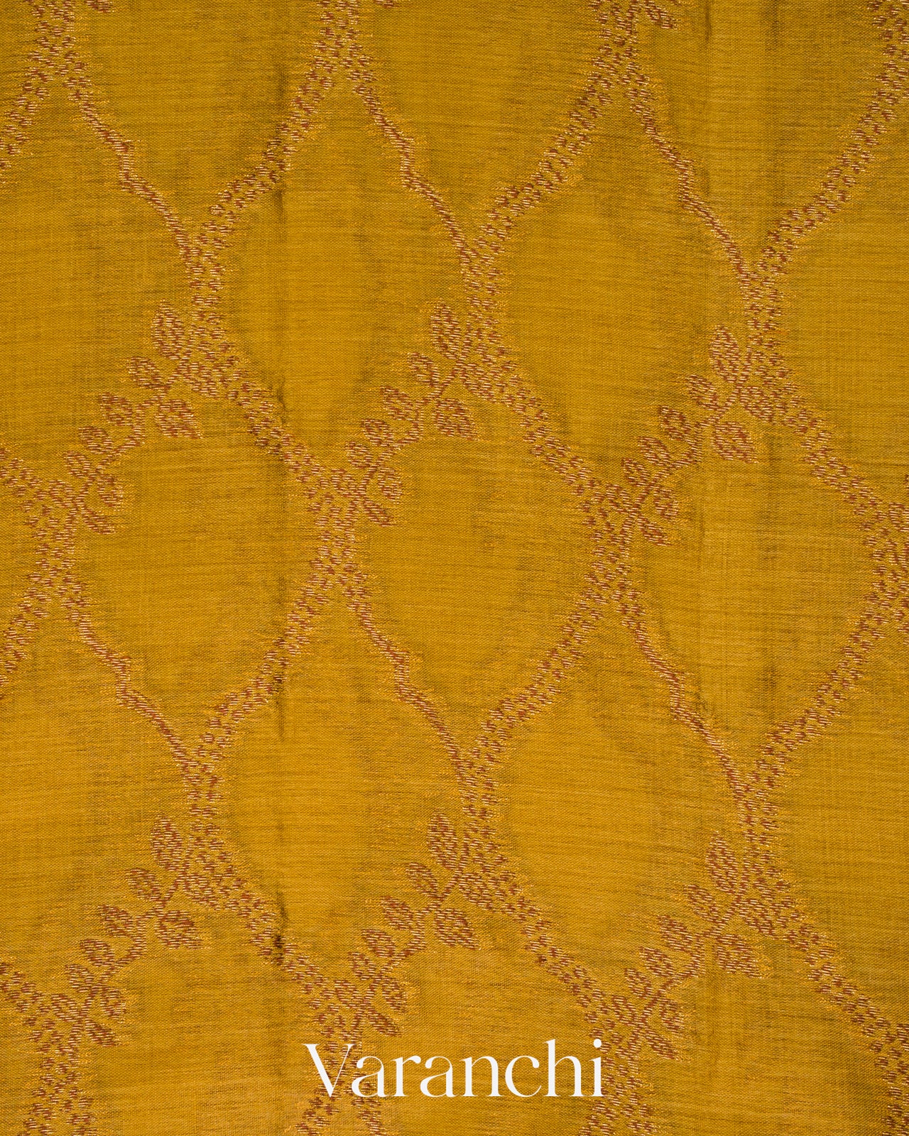 Mustard Yellow Floral Jaal Pure Tussar Silk Saree