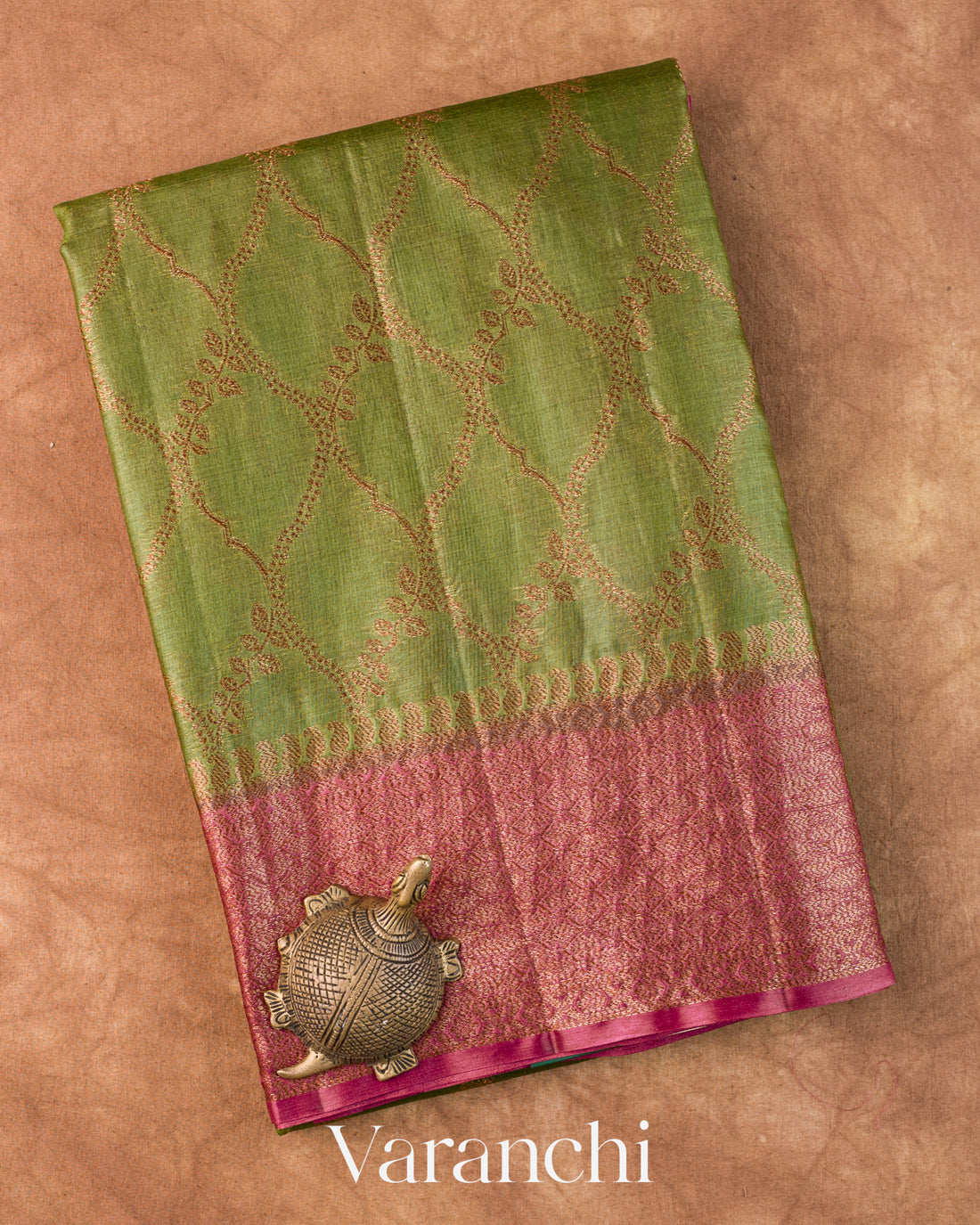 Mehendi Green Jaal Pure Tussar Silk Saree