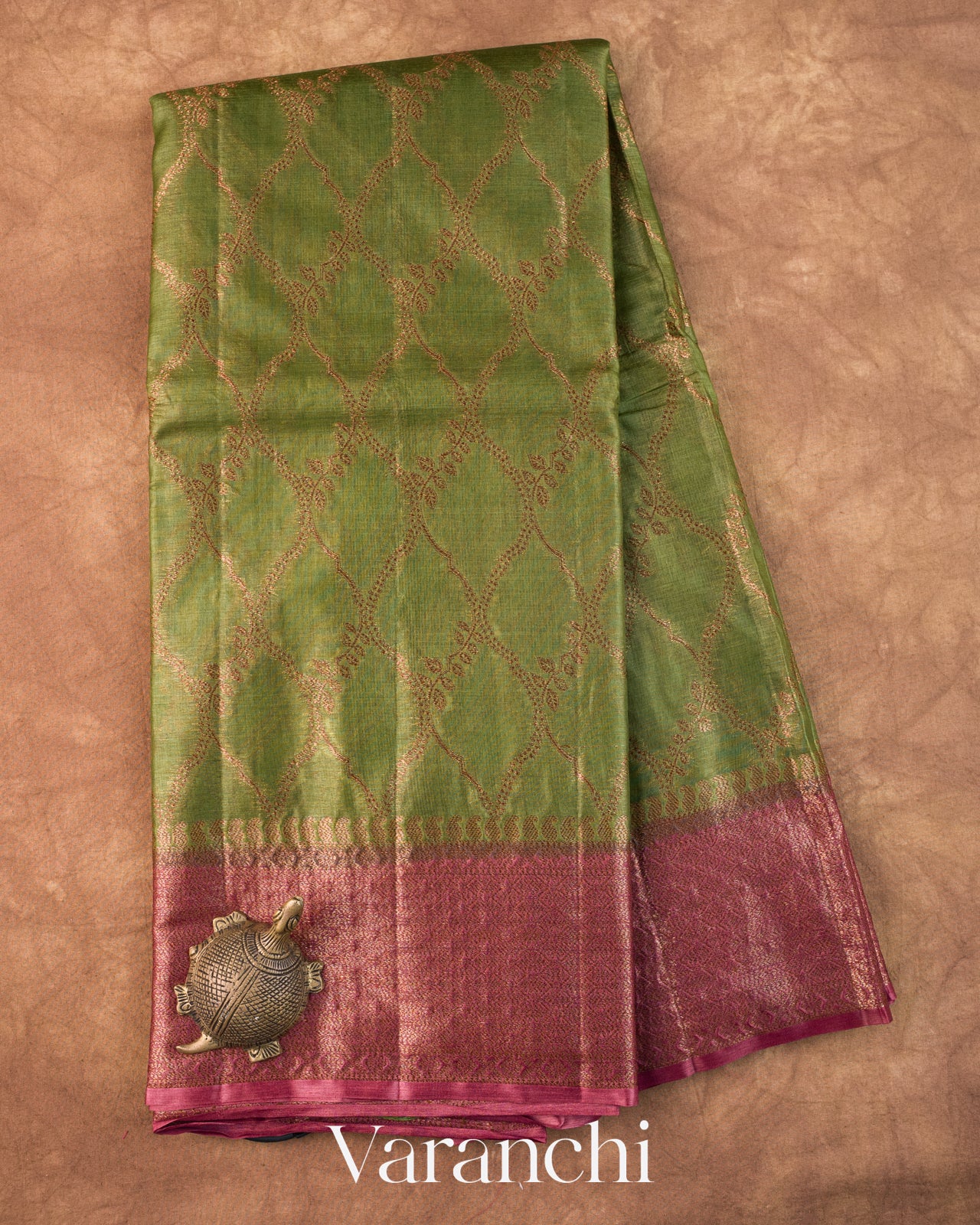 Mehendi Green Jaal Pure Tussar Silk Saree