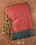 Coral Pink Pure Tussar Silk Saree