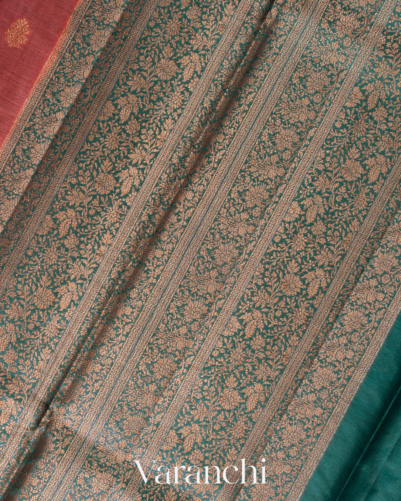 Coral Pink Pure Tussar Silk Saree