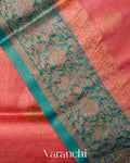 Coral Pink Pure Tussar Silk Saree
