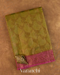 Olive Green Floral Jaal Pure Tussar Silk Saree