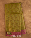 Olive Green Floral Jaal Pure Tussar Silk Saree