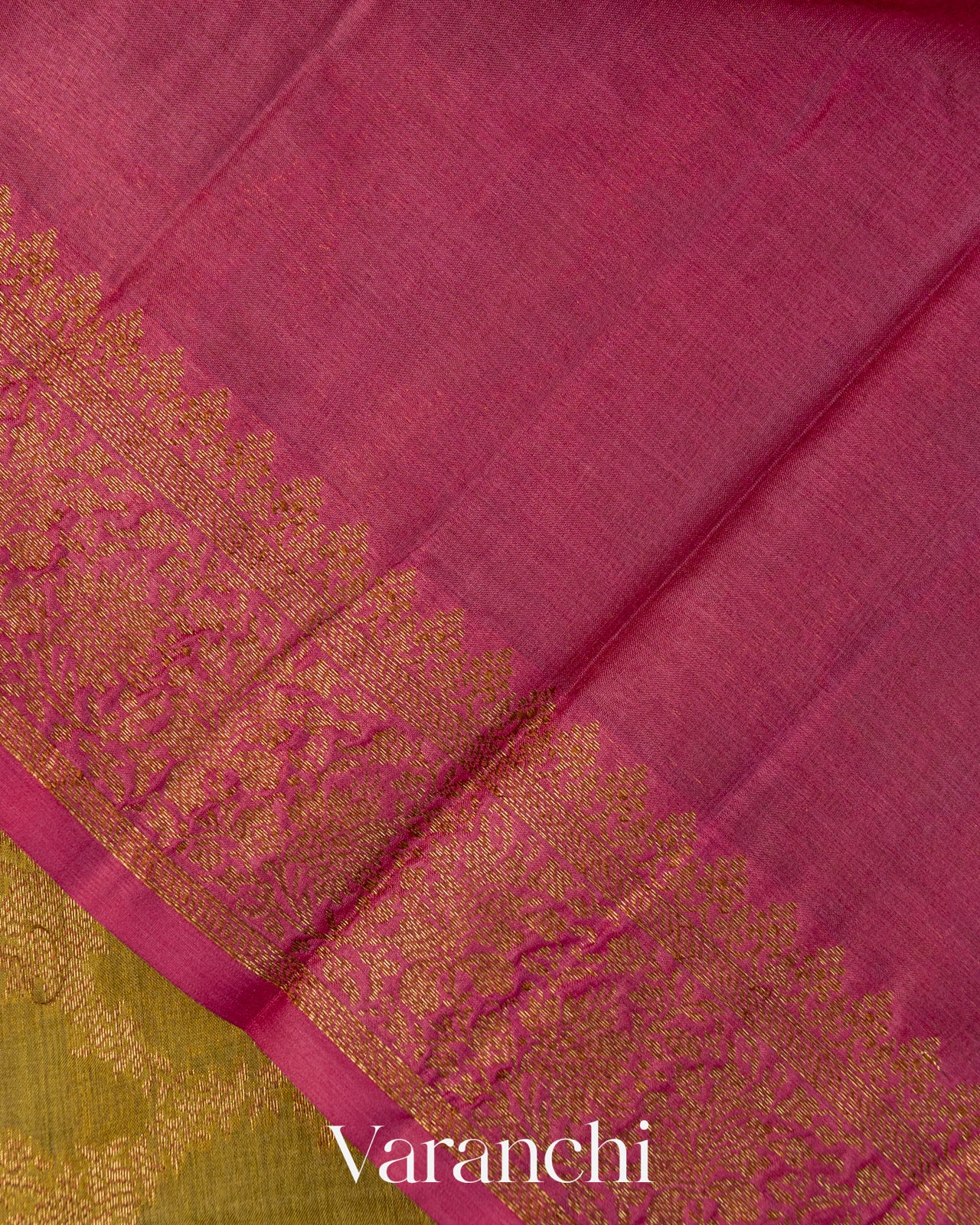 Olive Green Floral Jaal Pure Tussar Silk Saree