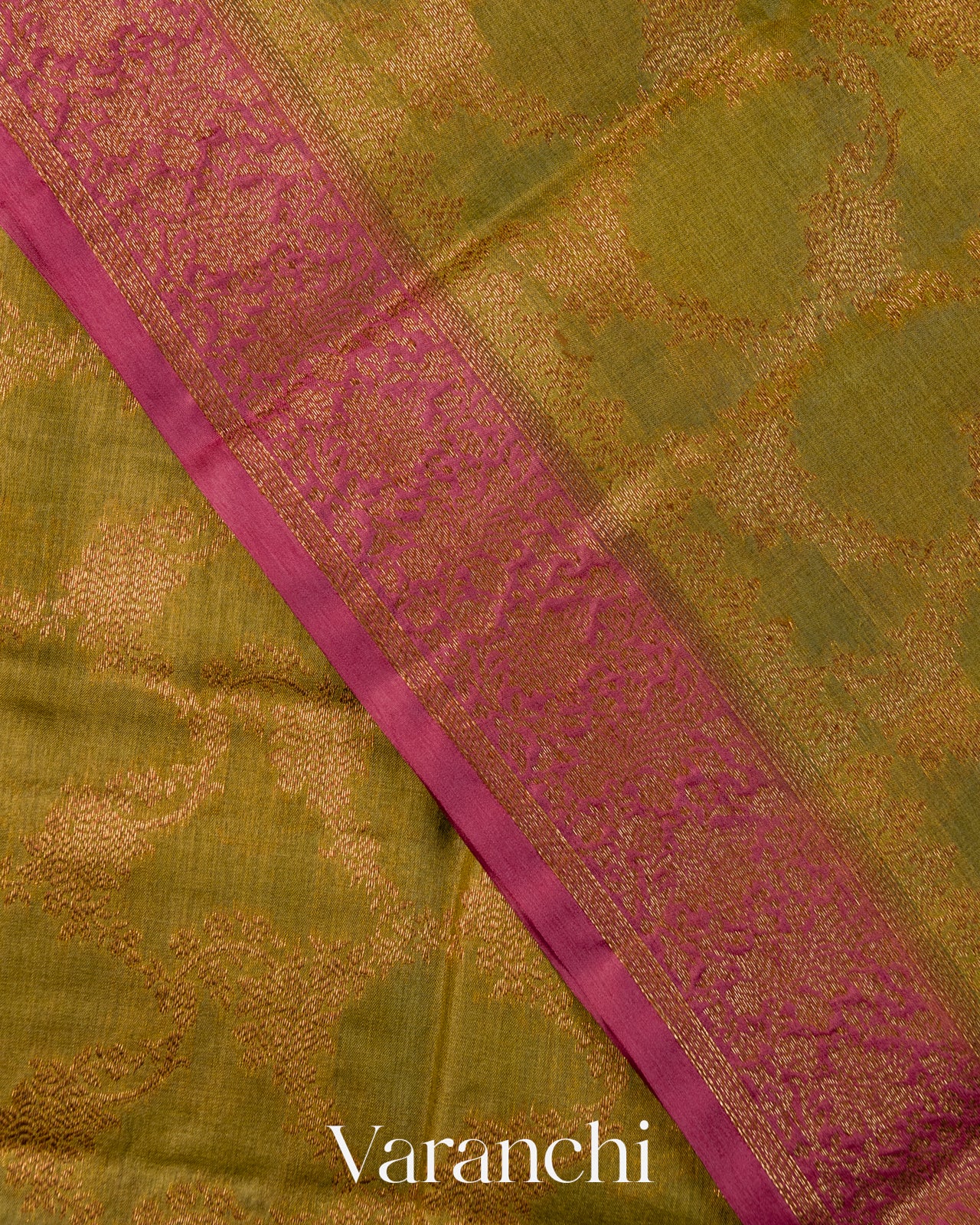 Olive Green Floral Jaal Pure Tussar Silk Saree