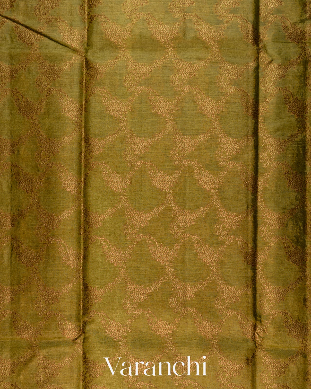 Olive Green Floral Jaal Pure Tussar Silk Saree