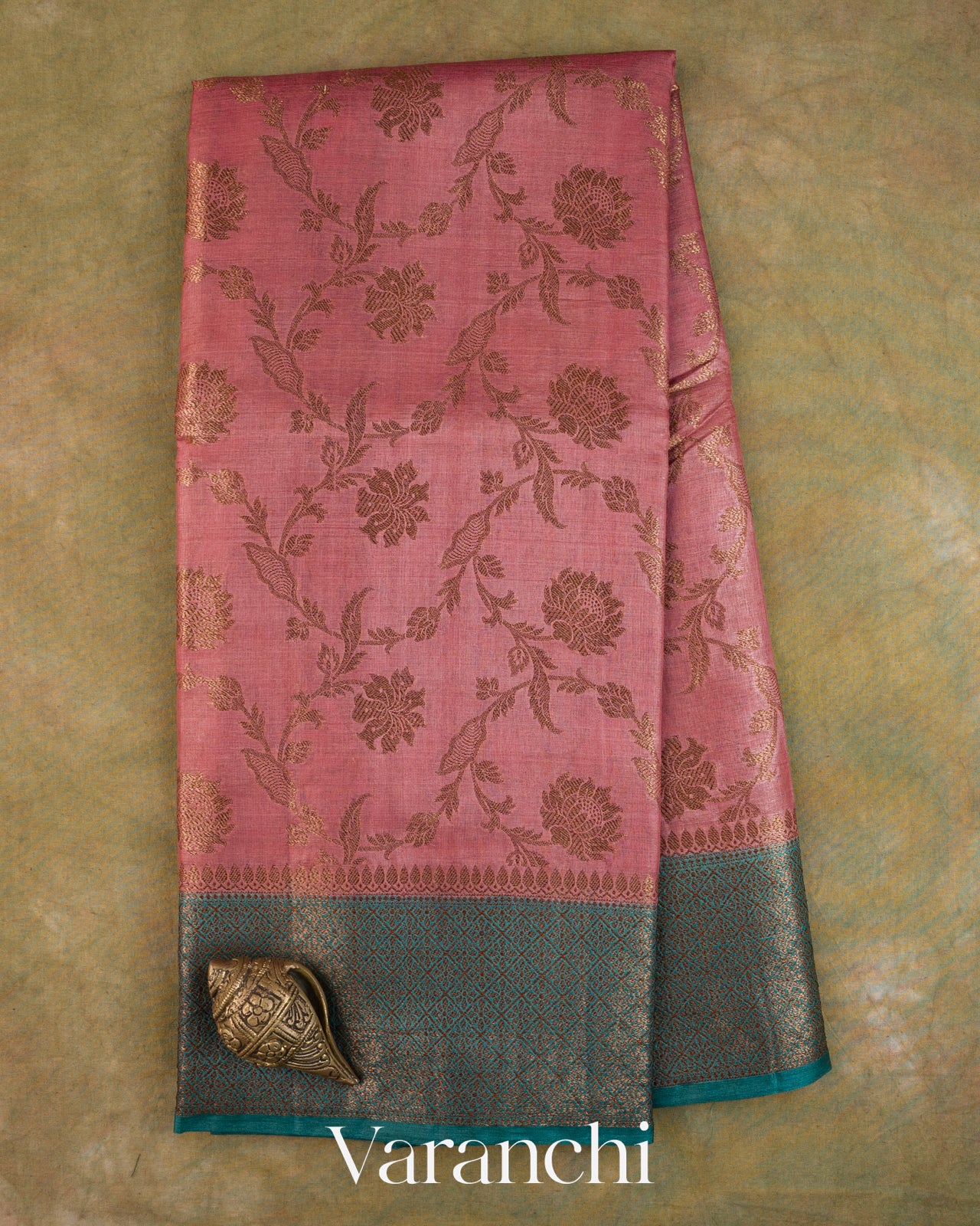 Onion Pink Floral Jaal Pure Tussar Silk Saree