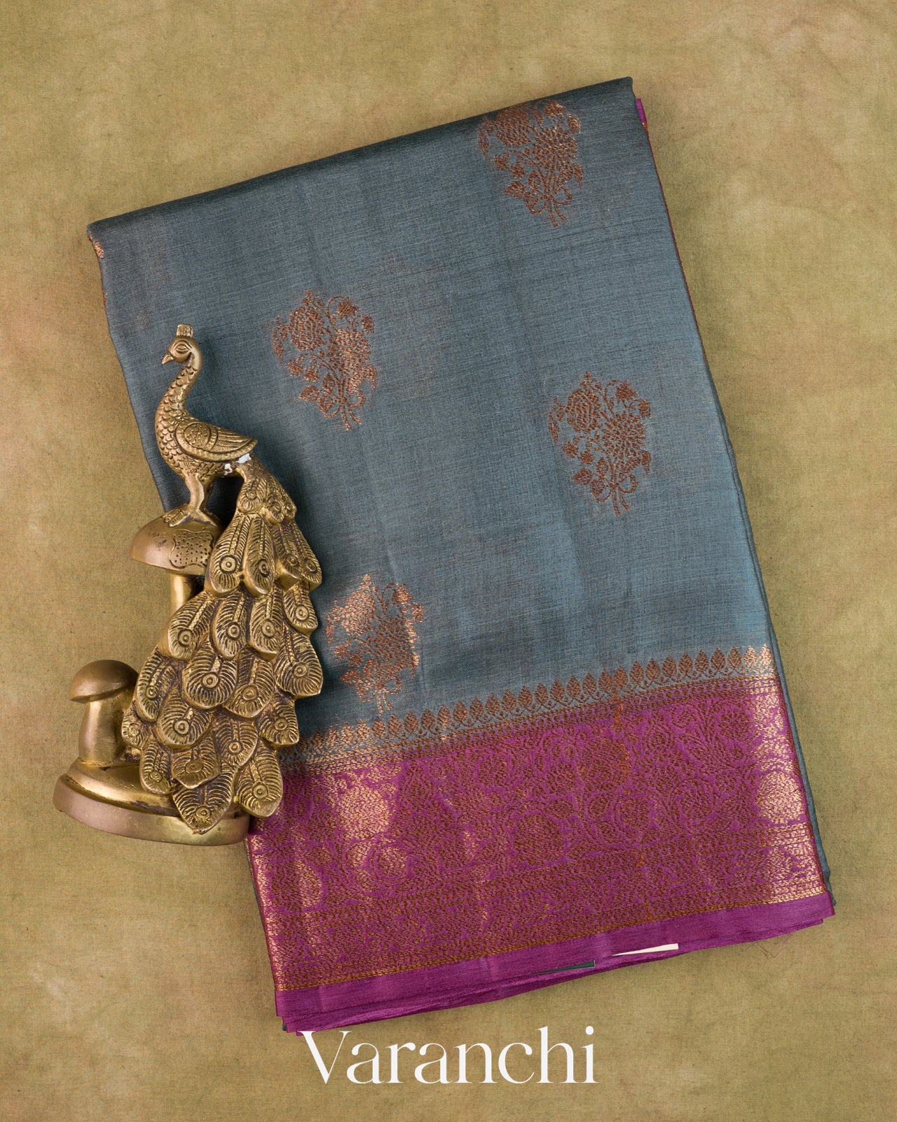 Slate Grey Pure Tussar Silk Saree